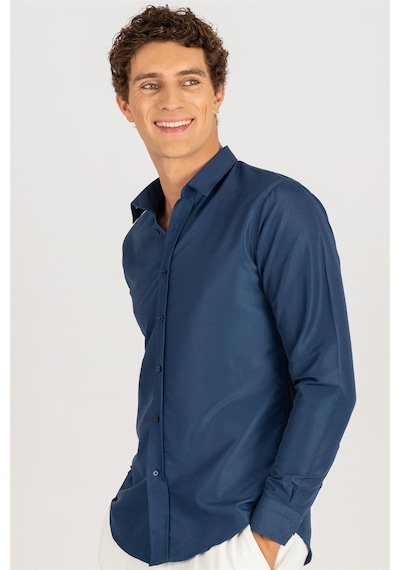 Tudors 24893 Nefes Alan Kravatlık Slim Fit Erkek Gömlek Lacivert