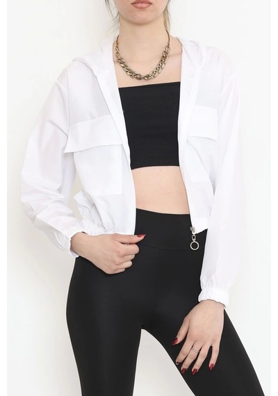 Çift Cepli Crop Yağmurluk Beyaz - 17743.1247. Beyaz