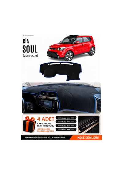 Kia Soul 2014-2019 Uyumlu Torpido Koruma, Torpido Örtüsü, Torpido Kılıfı - Siyah Mavi