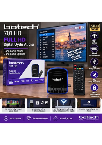 Botech Dijital Uydu Alıcısı Full Hd, Hdmı, Usb, Wifi Özellikli