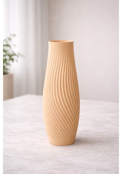 3d Tasarım Pla+ Plastik Modern Vazo Minimal Dekoratif Çiçek Vazosu 18cm Uzunluk Bej