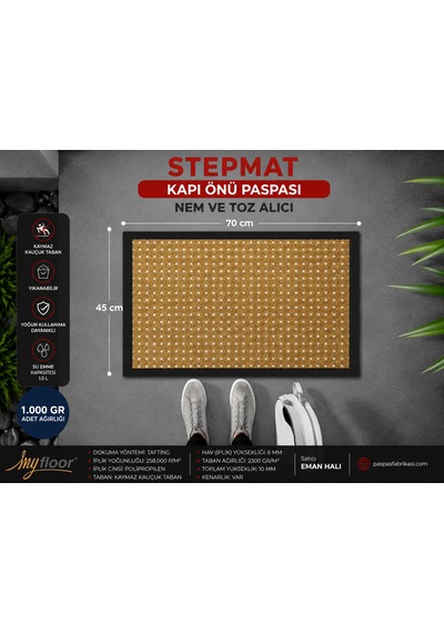 Nem Alıcı Toz Tutucu Çamur Sıyırıcı Pvc Taban Ve Pvc Bordürlü Scroll Bej Halılı Kapı Önü Paspası