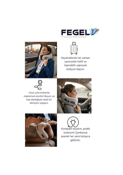 FG-01 6D Çift Yönlü Isıtmalı Şarjlı Masajlı Boyun Yastığı - Pembe