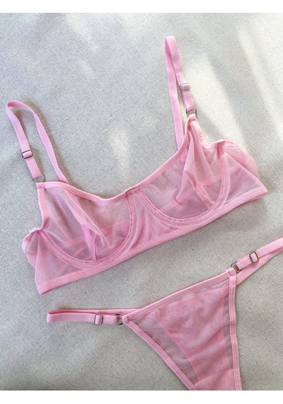 La Linaa Pembe Tül Tanga Külotlu Sütyen Takım Açık Pembe