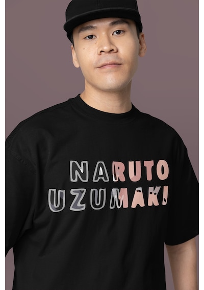 Naruto Uzumaki Sırt Baskılı Unisex Oversize Anime Karakter Tişört Siyah