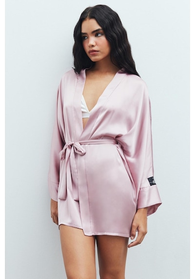 Fumée Gül Kurusu Kısa Saten Sabahlık / Kimono Pembe