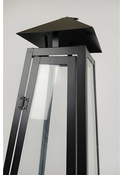 Eliza Metal Mumluk Şamdan - Askılı Cam Panelli Dekoratif 60 Cm Siyah Fener