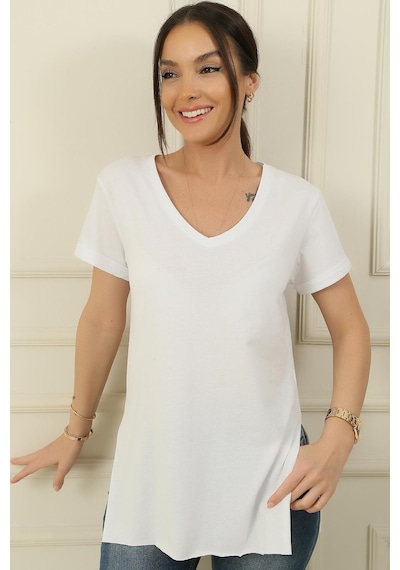 By Saygı Süprem V Yaka Bluz-36154-beyaz Beyaz
