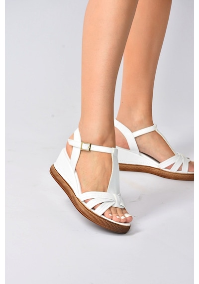 Fox Shoes Beyaz Dolgu Topuklu Kadın Ayakkabı K674305309 Beyaz-suni Deri
