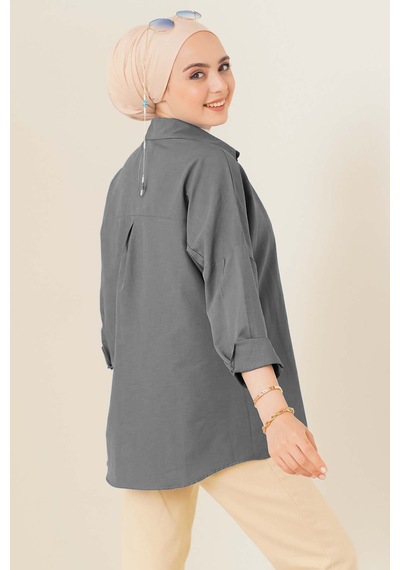 Bigdart 103901 Oversize Basic Tesettür Gömlek - Gri 001