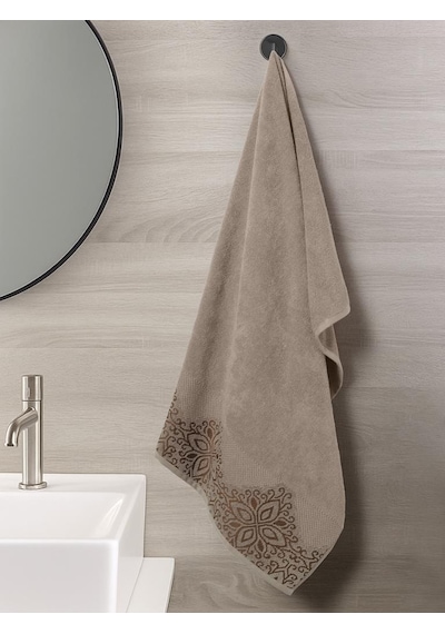 Pamuk Tekli Havlu Jakarlı Karna Home Klover - 70 X 140 Sütlü Kahverengi