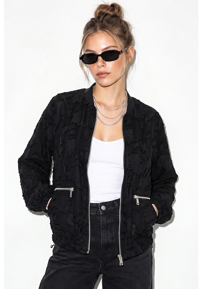 Shade Kadın Fermuarlı Şifon Empirme Oversize Ceket 2913 60286024 - Siyah