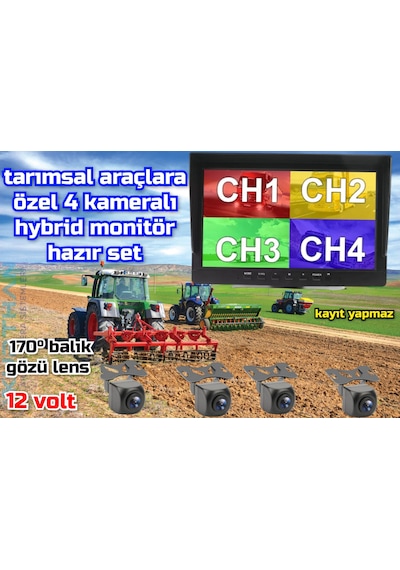 Kayıtsız 7 İnç Monitör Ve 4 Adet 170'' Açılı Kamera Set 12 V