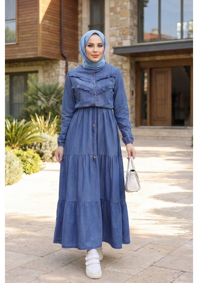 Hb Harma Time Butik Kadın Fırfır Detaylı Bağcıklı Koyu Kot Mavi Denim Elbise Koyu Mavi Hb Harma Time Butik Kadın Fırfır Detaylı Bağcıklı Koyu Kot Mavi Denim Elbise Koyu Mavi