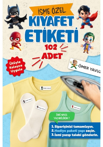 Kıyafet Etiketi - Okul Kıyafetlerine Kişiye Özel 30 Saniyede Kolay Uygulama Yıkanabilir - Hero Çok Renkli