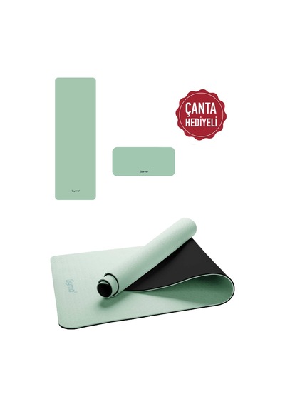 Gymo Ekolojik 6mm Tpe Yoga Matı Pilates Minderi Diz Dirsek Koruyucu Matlı Set Açık Yeşil