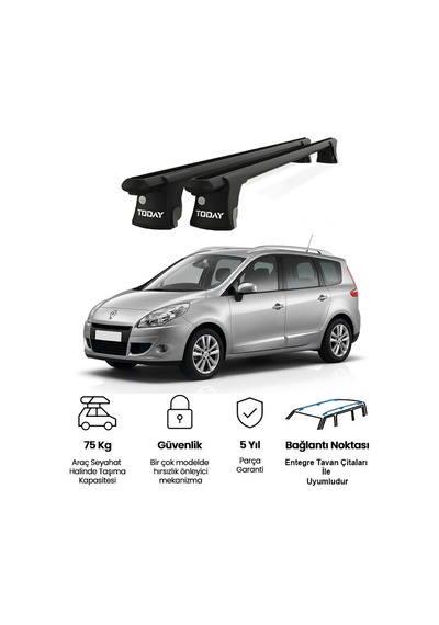 Trio-ı Renault Grand Scenic 2009-2016 Uyumlu Siyah Kilitli Ara Atkı 120cm Port Bagaj Tavan Barı