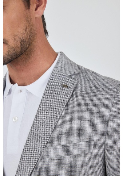İmza Kazayağı Desen Bez Ayağı Mono Yaka Yarım Astar Keten Karışımlı 6 Drop Slim Fit Ceket 1002250102 Siyah İmza Kazayağı Desen Bez Ayağı Mono Yaka Yarım Astar Keten Karışımlı 6 Drop Slim Fit Ceket 1002250102 Siyah