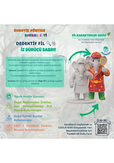 Codlaı Kids Robotik Dünyam 3d Boyama Seti - Çocuklar İçin Eğitici Yaratıcı Oyuncak Boyama Kiti - Dedektif Fil