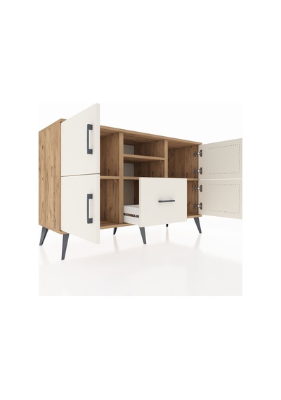 Kronos Konsol 4 Raflı Tek Çekmeceli 4 Kapaklı 132x59x83 Çam-aytaşı/aytaşı Aytaşı/aytaşı