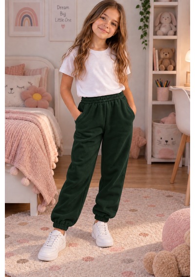 We&me Kız Çocuk Eşofman Altı 3 İplik Şardonlu Lastikli Bel Ve Paça Cepli Günlük Jogger Yeşil