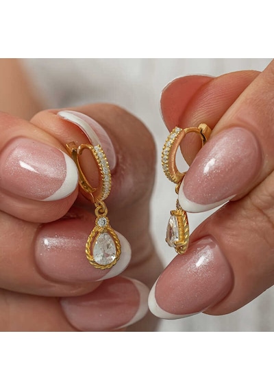 Gümüş Sallantılı Gold Damla Kadın Küpe Gold