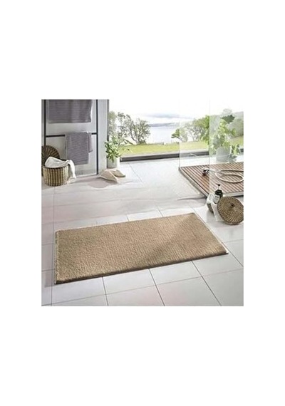 Kaymaz Tabanlı Peluş Banyo Halısı, 50x80 Cm, Yıkanabilir, Vizon Renk 2li