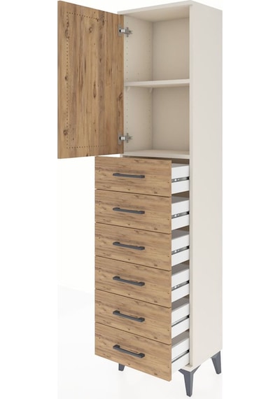 Arges Dolap 2 Raflı 6 Çekmeceli Tek Kapaklı 44x30x182 Aytaşı-çam Aytaşı
