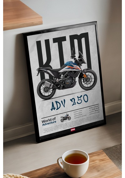 Ktm Adv 250 Siyah Ahşap Çerçeveli Poster, Dekoratif Motosiklet Duvar Tablosu