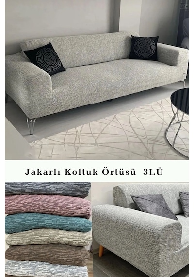 Jakarlı Koltuk Örtüsü , Kanepe Örtüsü ,chester Örtüsü Krem