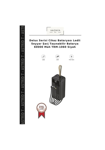 Delux Serisi Cihaz Bataryası Ledli Seyyar Şarj Taşınabilir Batarya 60000 Mah Trm-1060 Siyah Çok Renkli
