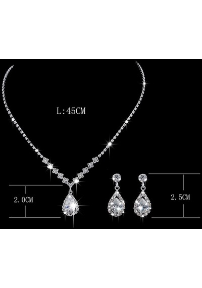 Chavin Düğün Nişan Kına Damla Taşlı Kadın Kolye Küpe Set Eg86 Çok Renkli