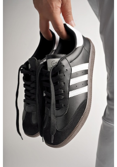 Muggo Jabbar Unisex Ortopedik Günlük Garantili Bağcıklı Yürüyüş Koşu Sneaker Spor Ayakkabı Siyah