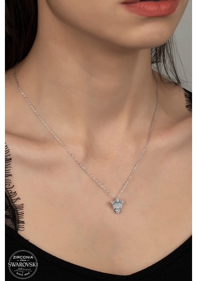 Union Swarovski Zirconia Kadın Taç Pırlanta Montür Gümüş Kolye