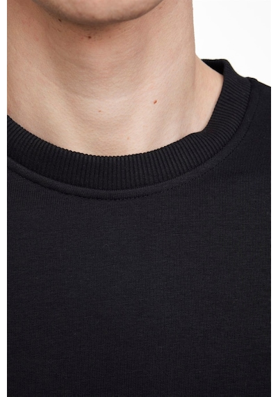 Tudors Unisex Relax Fit Rahat Kesim Pamuklu Yumuşak Dokulu İçi Polarlı Basic Siyah Bisiklet Yaka Sweatshirt-23342-siyah Siyah