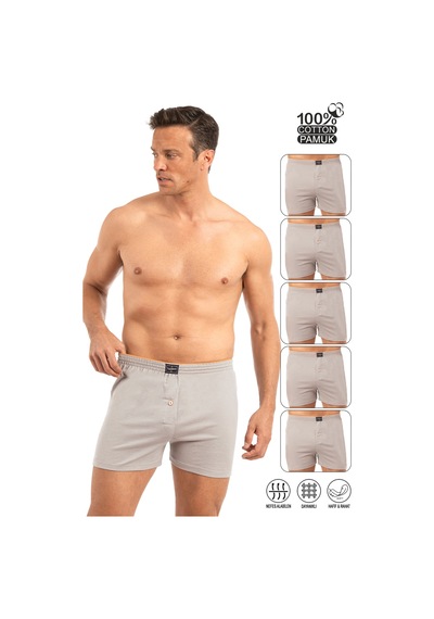 Özkan Underwear Özkan 0041 5'li Paket Erkek %100 Pamuklu Şardonlu Klasik Rahat Kesim Havlu Bel Süprem Penye Boxer Gri Melanj