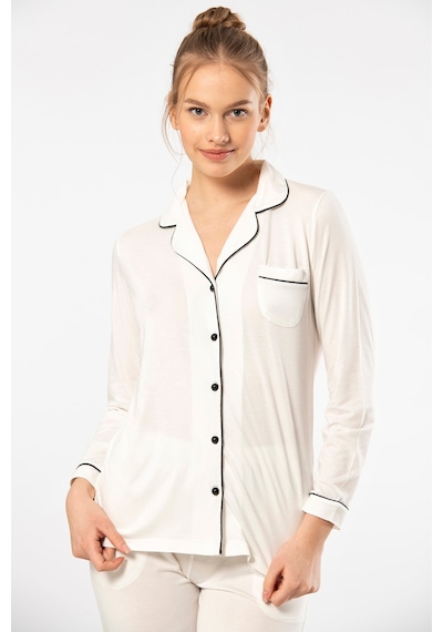 Türen 3365 Kadın Uzun Kollu Gömlek Yaka Pijama Takım-ekru Ekru