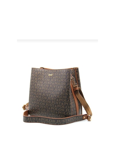 Just Polo Kadın Monogram Baskılı El Ve Omuz Çantası Ebat 25 X 25 Kahve Taba