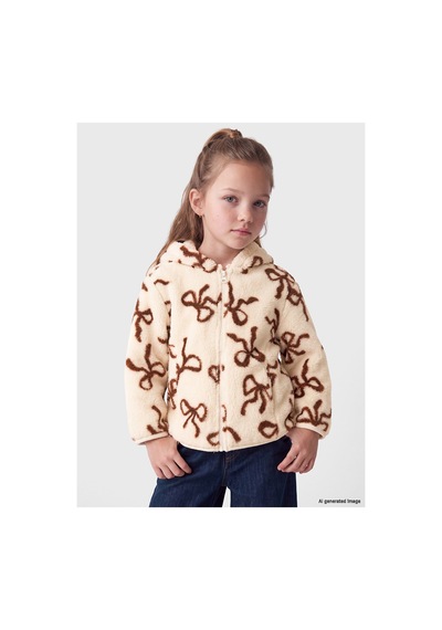 Lc Waikiki Alıta Cıty Farkıyla Lcw Kids Ekru Pelüş Desenli Kız Çocuk Fermuarlı Sweatshirt Ekru - 926050231 Ekru