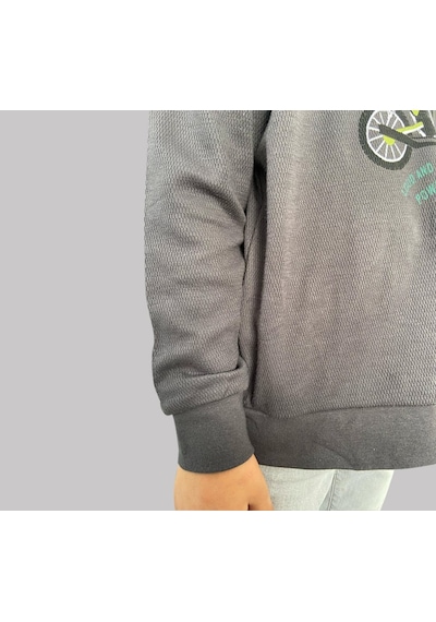Erkek Çocuk Yumuşak Doku Antrasit Uzun Kollu Bisiklet Baskılı Sweatshirt Antrasit