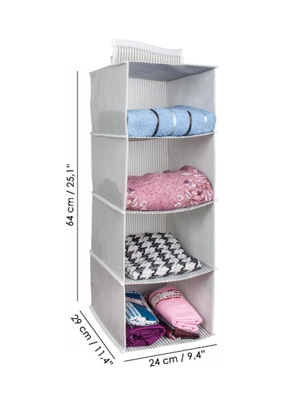4 Katlı Katlanabilir Asılabilir Bölmeli Dolap İçi Düzenleyici Organizer Bez Raf 24x29x64 Cm Gri