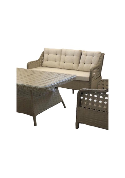 Garden House Alüminyum Kapuçino Rattan Krem Kumaşlı Bahçe Koltuk Takımı 3 1 1 2 Puf Masa Bahçe Mobilyası Krem