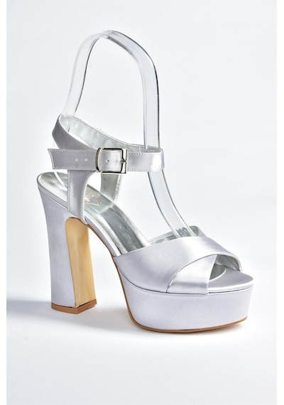 Fox Shoes Gümüş Saten Kumaş Platform Topuklu Kadın Abiye Ayakkabı (546768400)