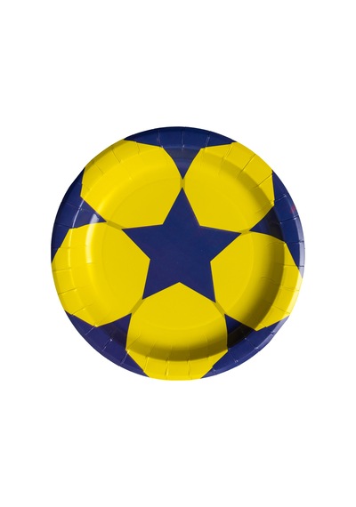Play Sarı Lacivert Kağıt Tabak 26 Cm 12'li Paket Beyaz