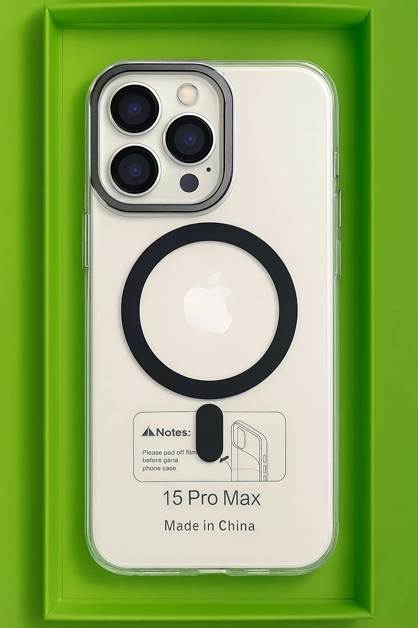 Apple Uyumlu iPhone 15 Pro Max Kılıf Kamera Korumalı Magsafe Şeffaf Siyah