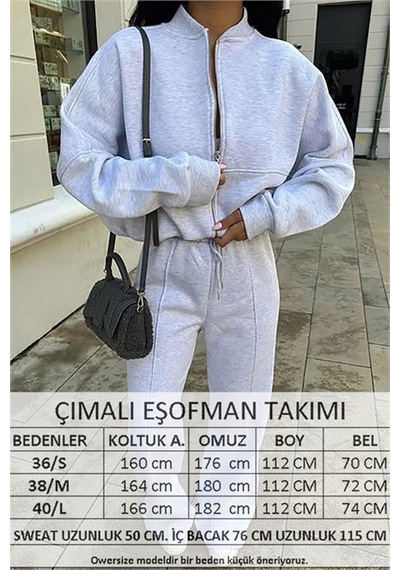 Neşeli Butik Kadın Kışlık Alt Üst Eşofman Takımı Nb0022 - Gri Gri Melanj
