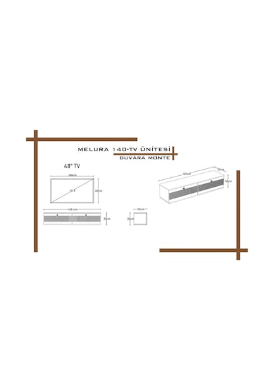Melura Tv Ünitesi - Tv Sehpası 140 Cm Duvara Monte %100 Mdf Gri