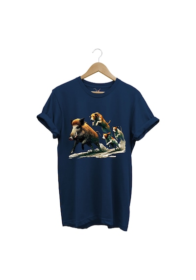 Avcılık Hunter Domuz Avı Ve Av Köpekleri Baskılı Regular Fit %100 Pamuk Lacivert T-shirt Lacivert