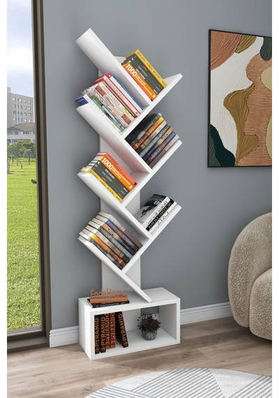 Enda Home Erine 8 Raflı Zikzak Kitaplık Beyaz