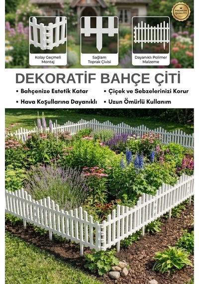 Greenova 2 Adet Bahçe Çiti Dekoratif Beyaz Plastik Çit Koruma Panel 1.08 Metre Beyaz 2 Adet